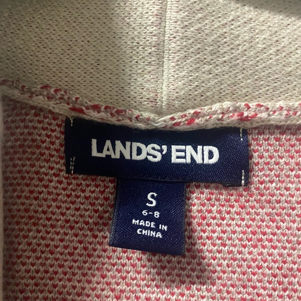 Lands' End Women's Checkered Cardigan - Beige and Red - Picture 7 of 9